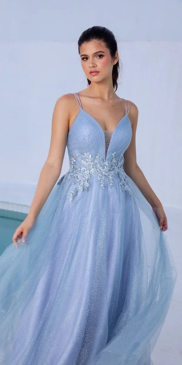 Eureka 9797 Glitter-Mesh Long Dress with Appliques