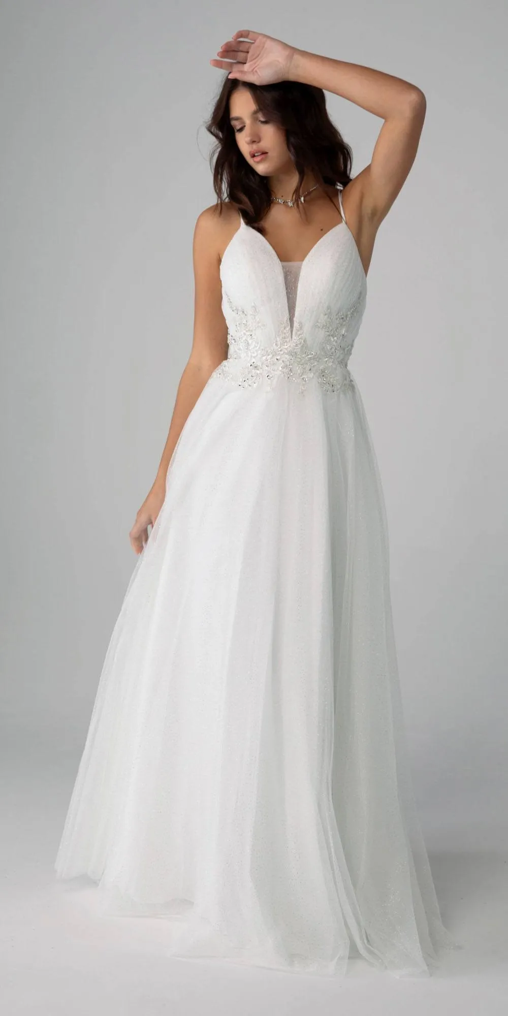 Eureka 9797 Glitter-Mesh Long Dress with Appliques