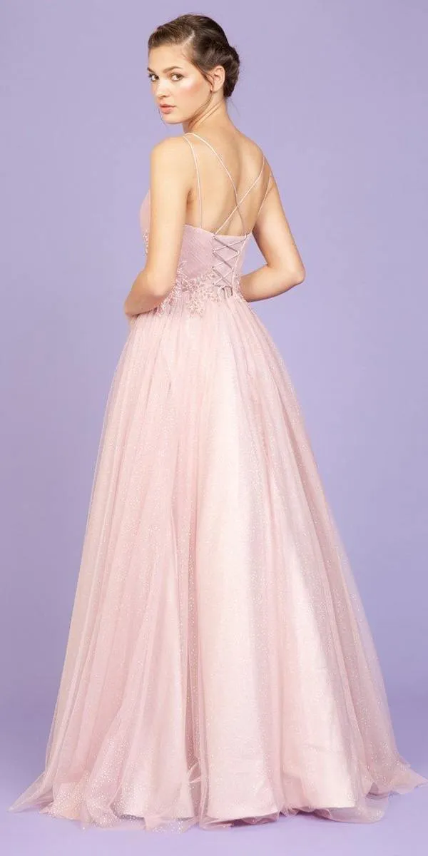 Eureka 9797 Glitter-Mesh Long Dress with Appliques
