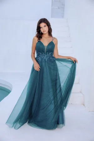 Eureka 9797 Glitter-Mesh Long Dress with Appliques