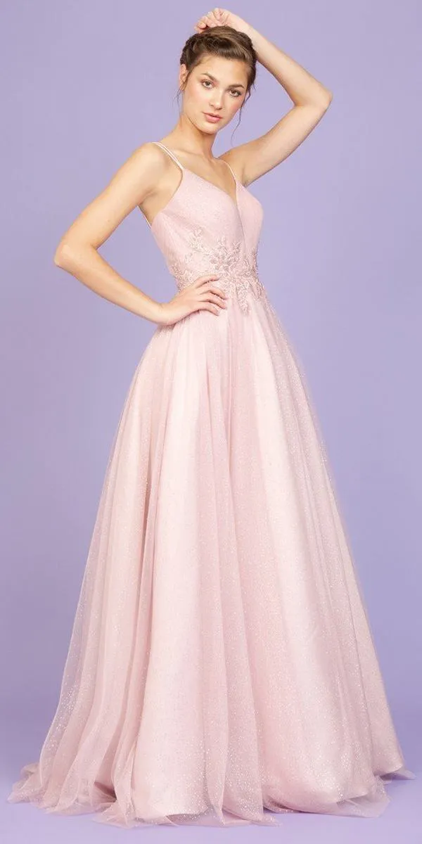 Eureka 9797 Glitter-Mesh Long Dress with Appliques