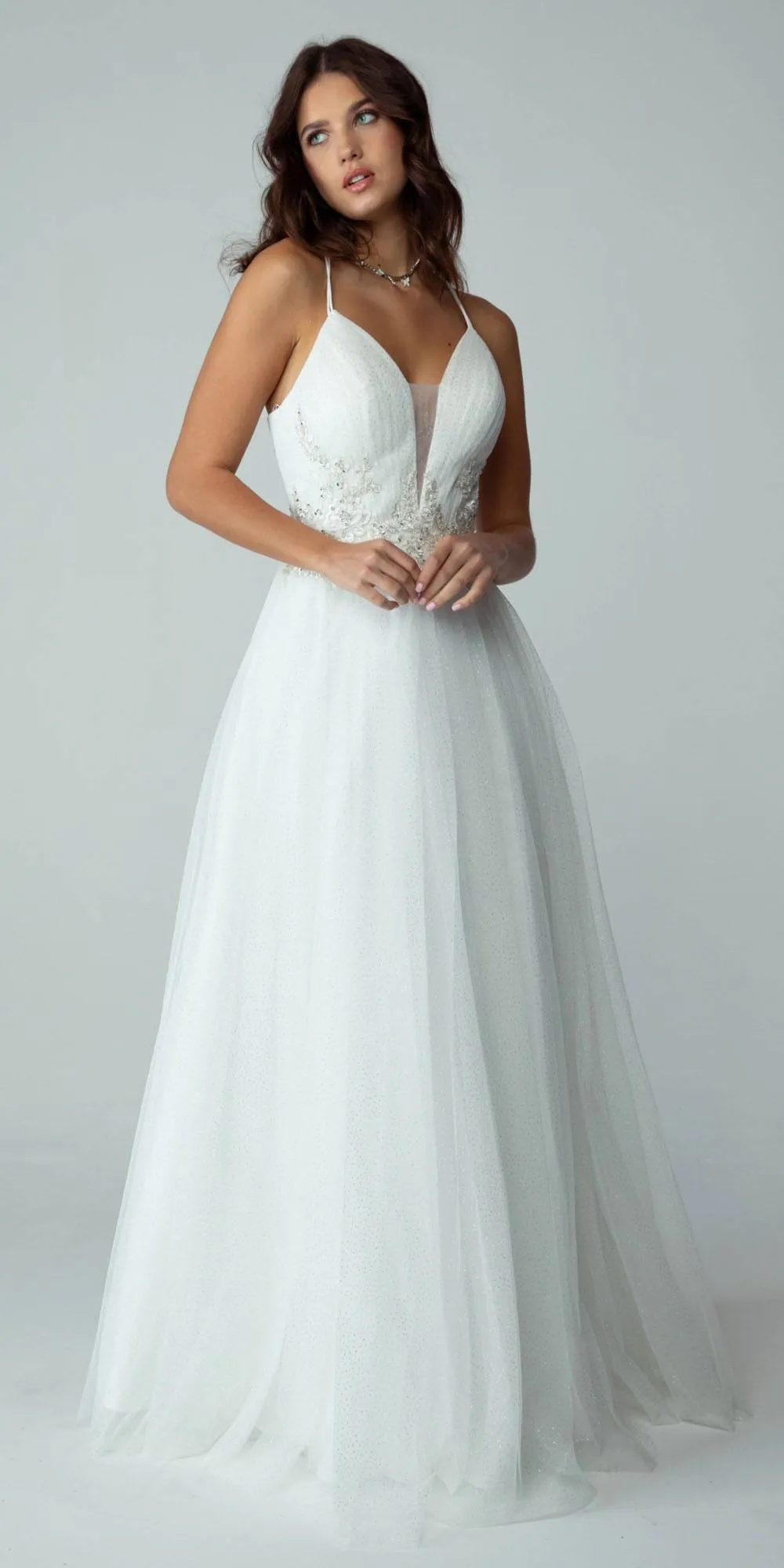 Eureka 9797 Glitter-Mesh Long Dress with Appliques
