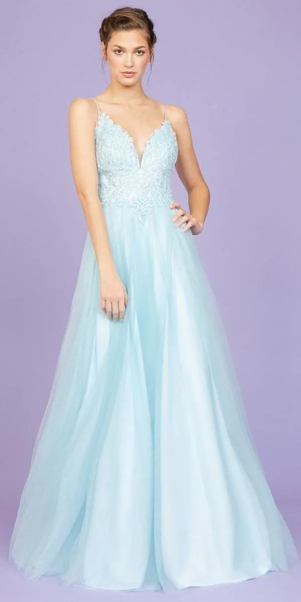 Eureka 9902 Appliqued Bodice Long Dress Soft Mesh Corset Back