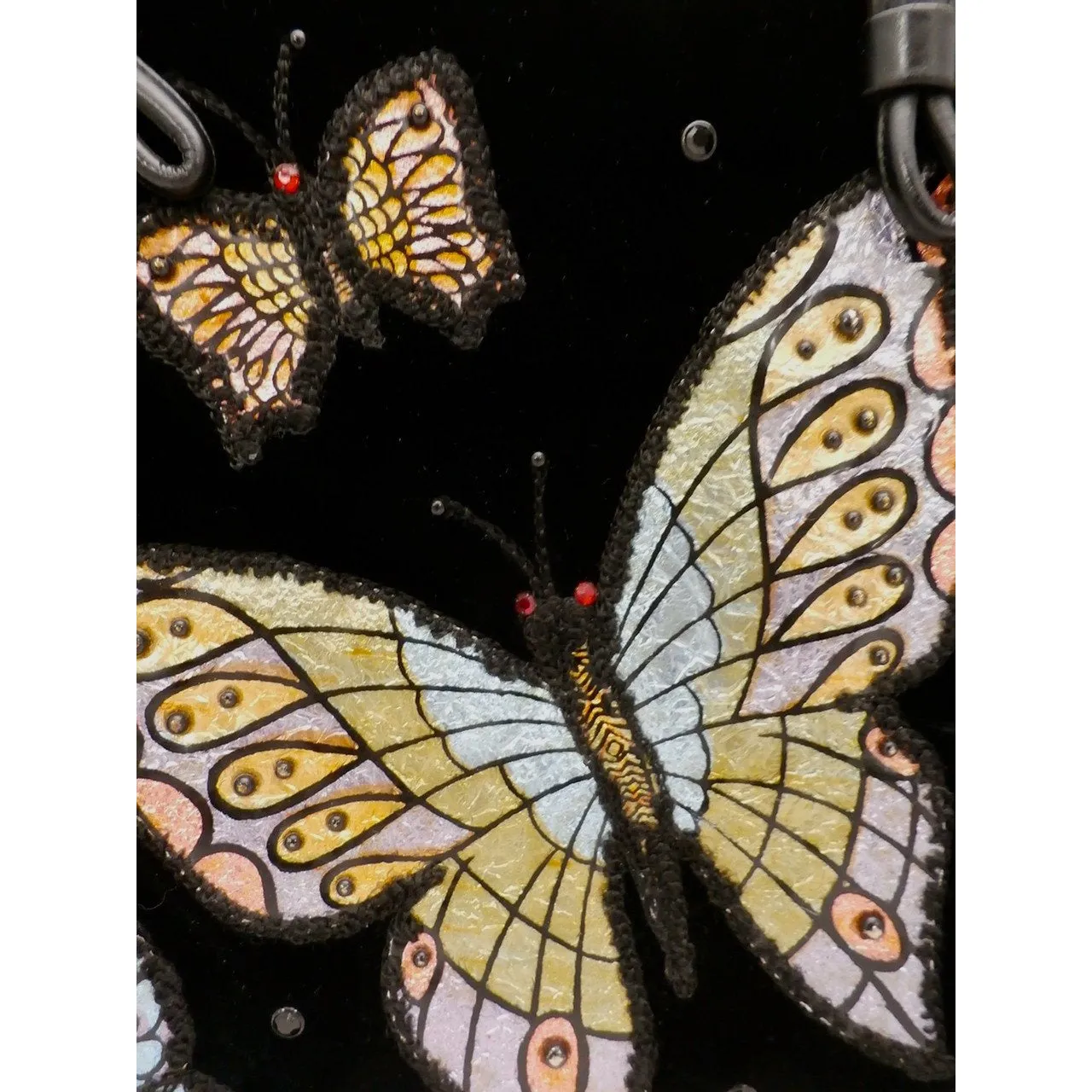 Fab Vintage Black Velvet Butterfly Appliqued Purse 1950S