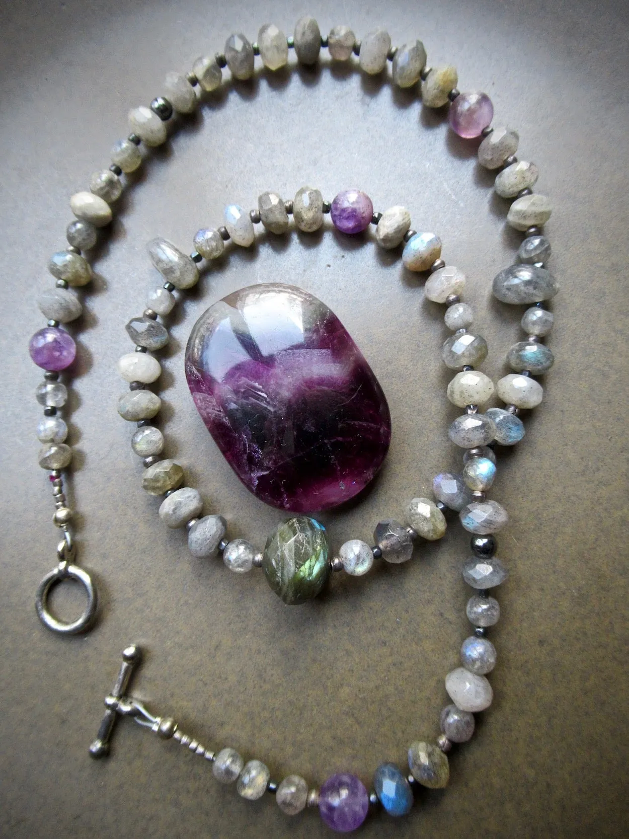 Faceted Labradorite and  Amethyst in One-Off, Organic Necklace