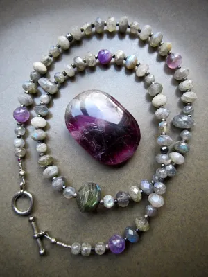 Faceted Labradorite and  Amethyst in One-Off, Organic Necklace