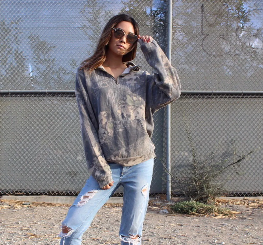 Falling Leaves Lace Up  Back Sweatshirt