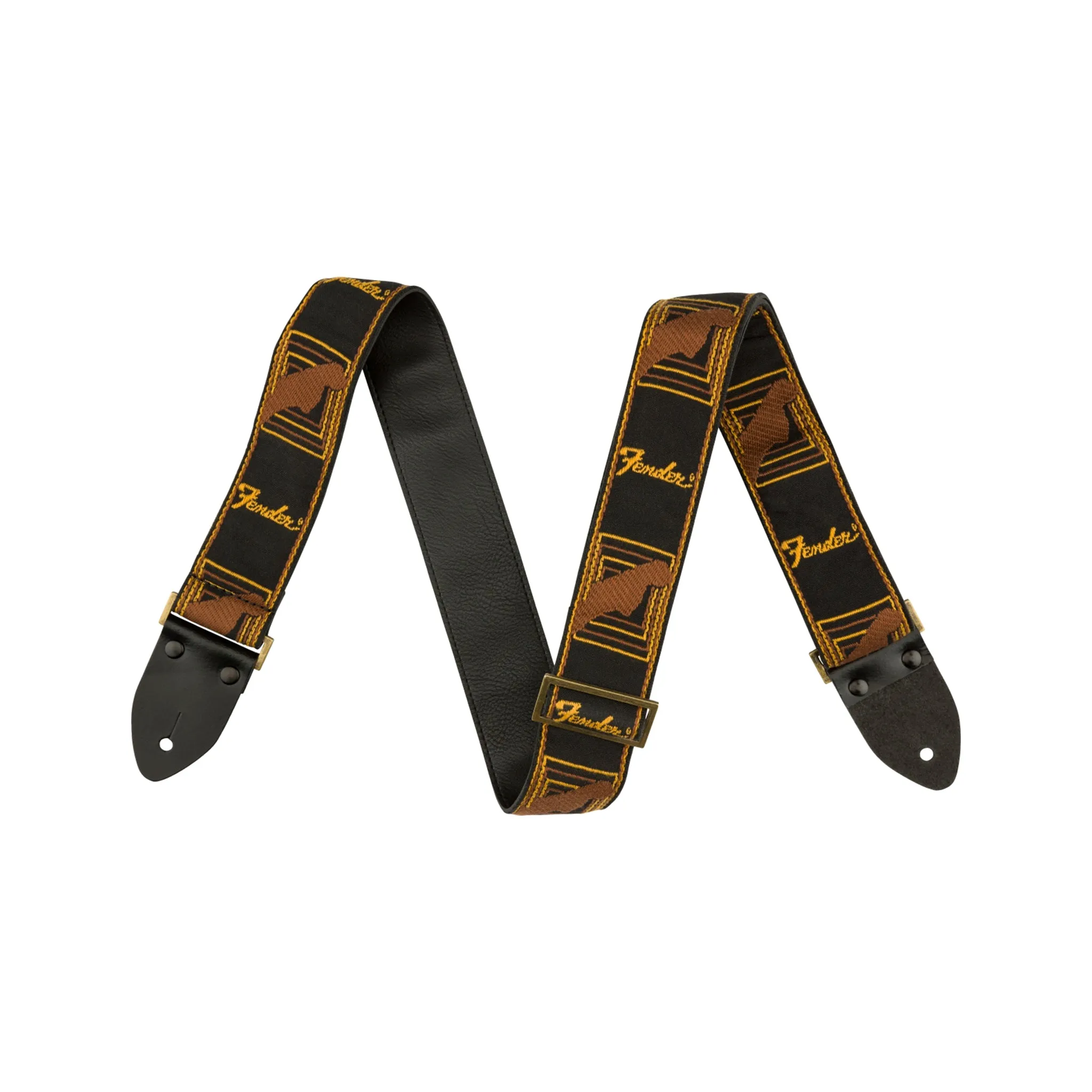 Fender Legacy Monogram Guitar Strap, Black/Yellow/Brown