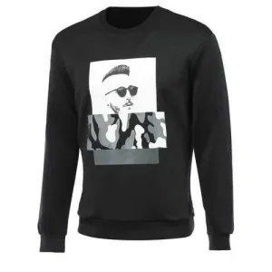 Figure and Camouflage Print Round Neck Long Sleeve Sweatshirt For Men - Black M