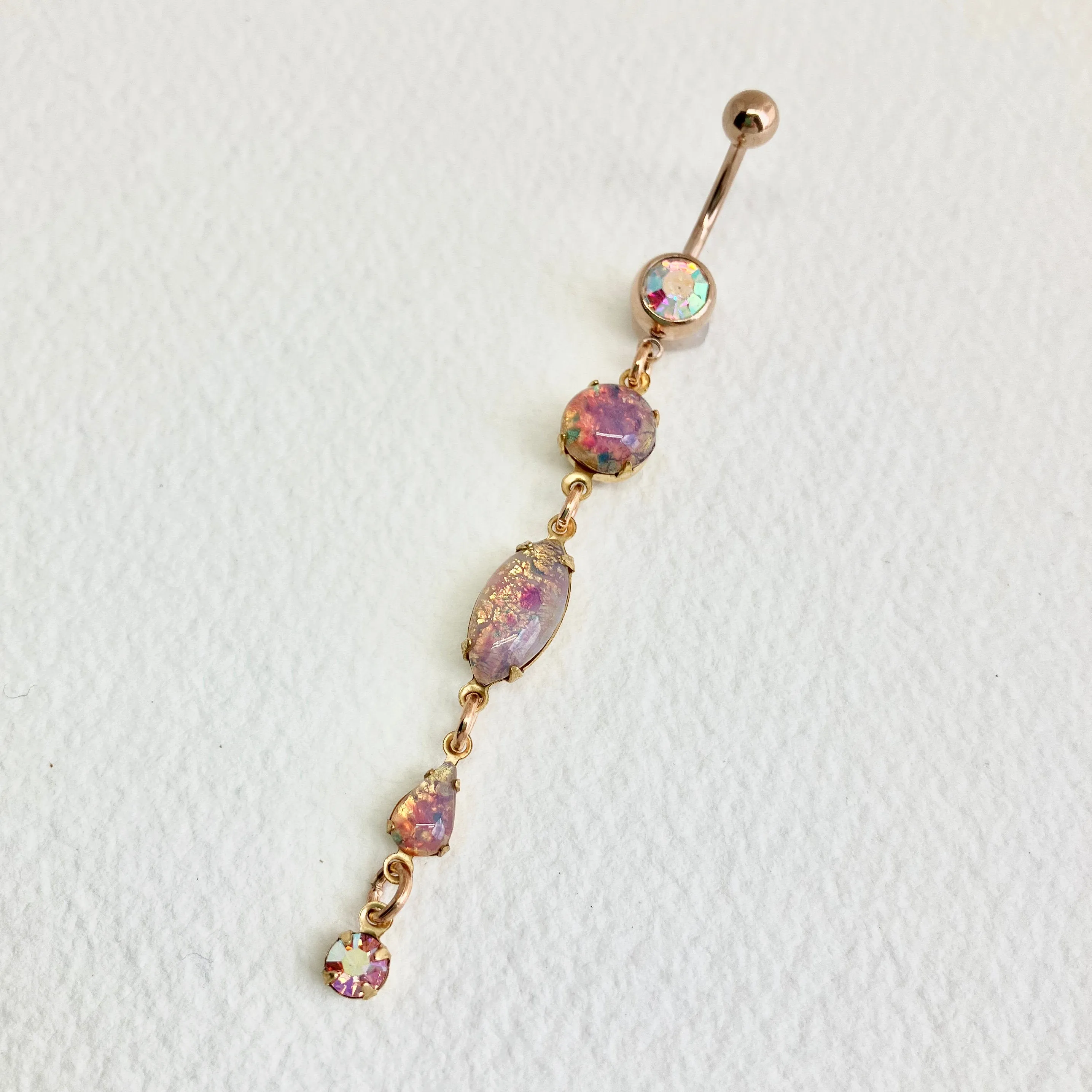 Fire Opal Long Dangle Belly Button Ring