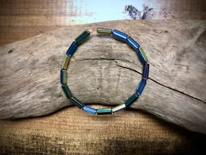 Fire Polished Vintage Czech Glass Strand - Blue Pentagon Tubes