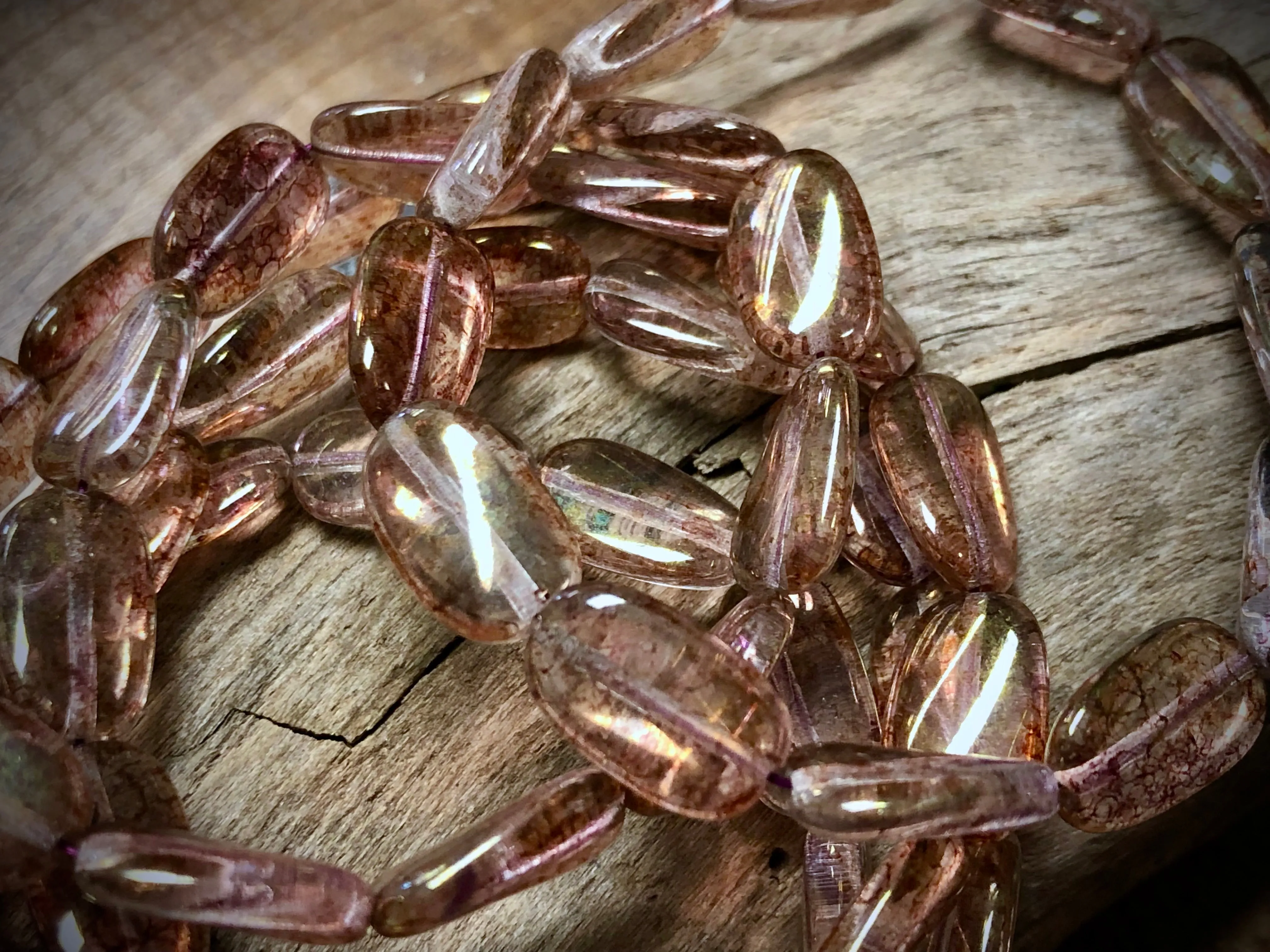Fire Polished Vintage Czech Glass Strand - Flat Ovals