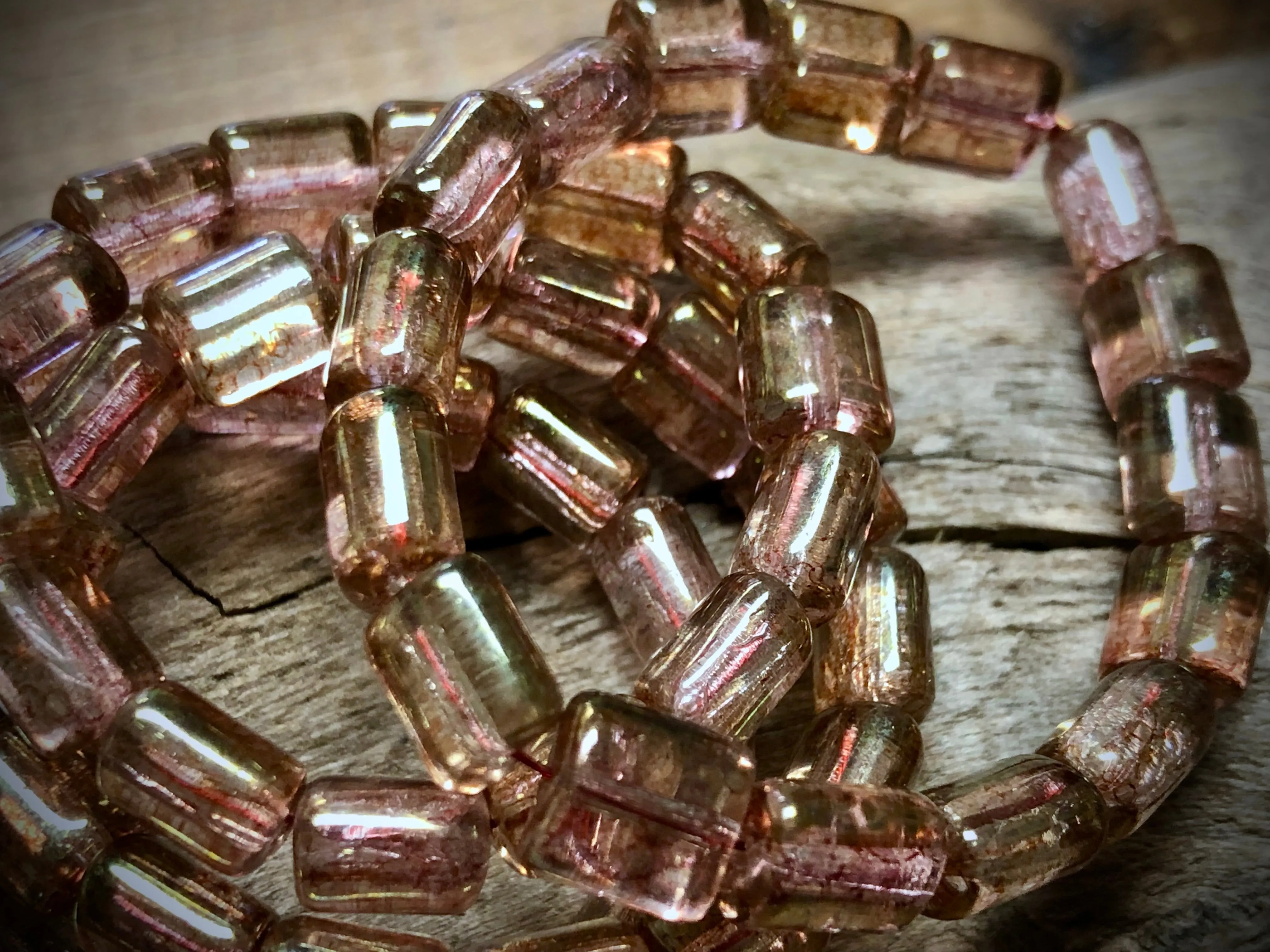 Fire Polished Vintage Czech Glass Strand - Flat Tubes