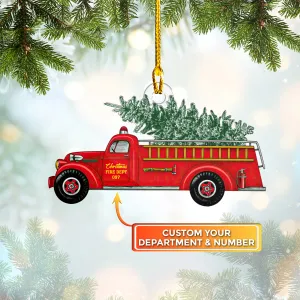 Firefighter, Vintage Fire Truck, Christmas Truck,  Shaped Ornament 06, RINC98