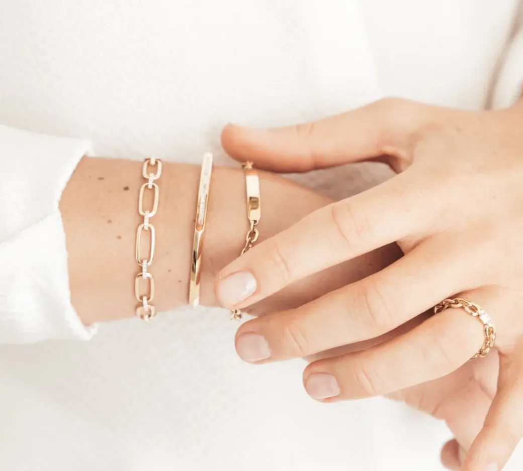 Flat Link Knife Edge Bracelet With Pave Bridges