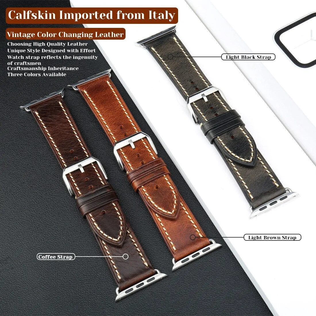 Furper APL4023 Premium Genuine Leather Apple Watch Straps Replacement For All Series