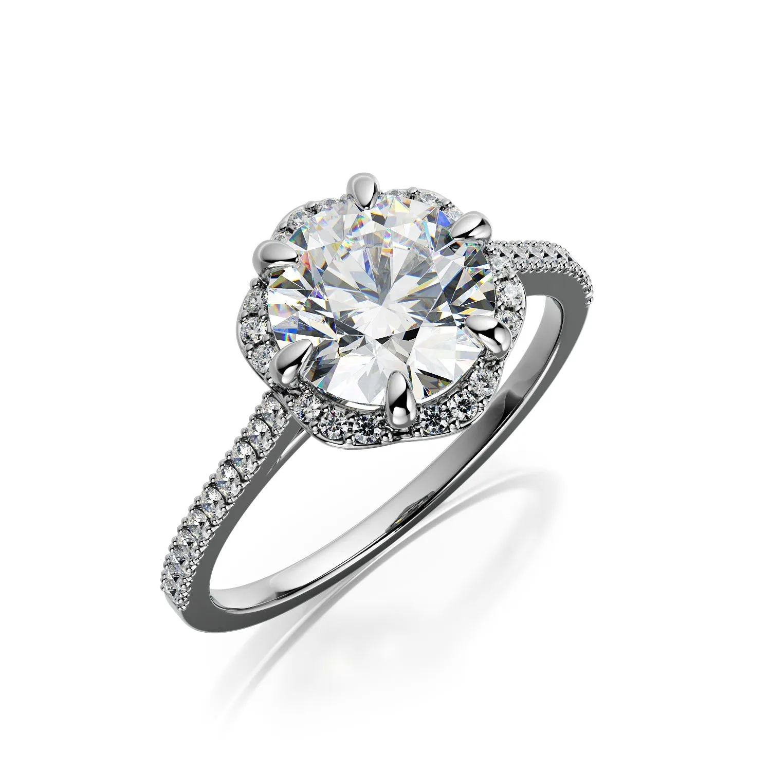 Gaisma Decorative Halo Natural Round Cut Diamond Engagement Ring