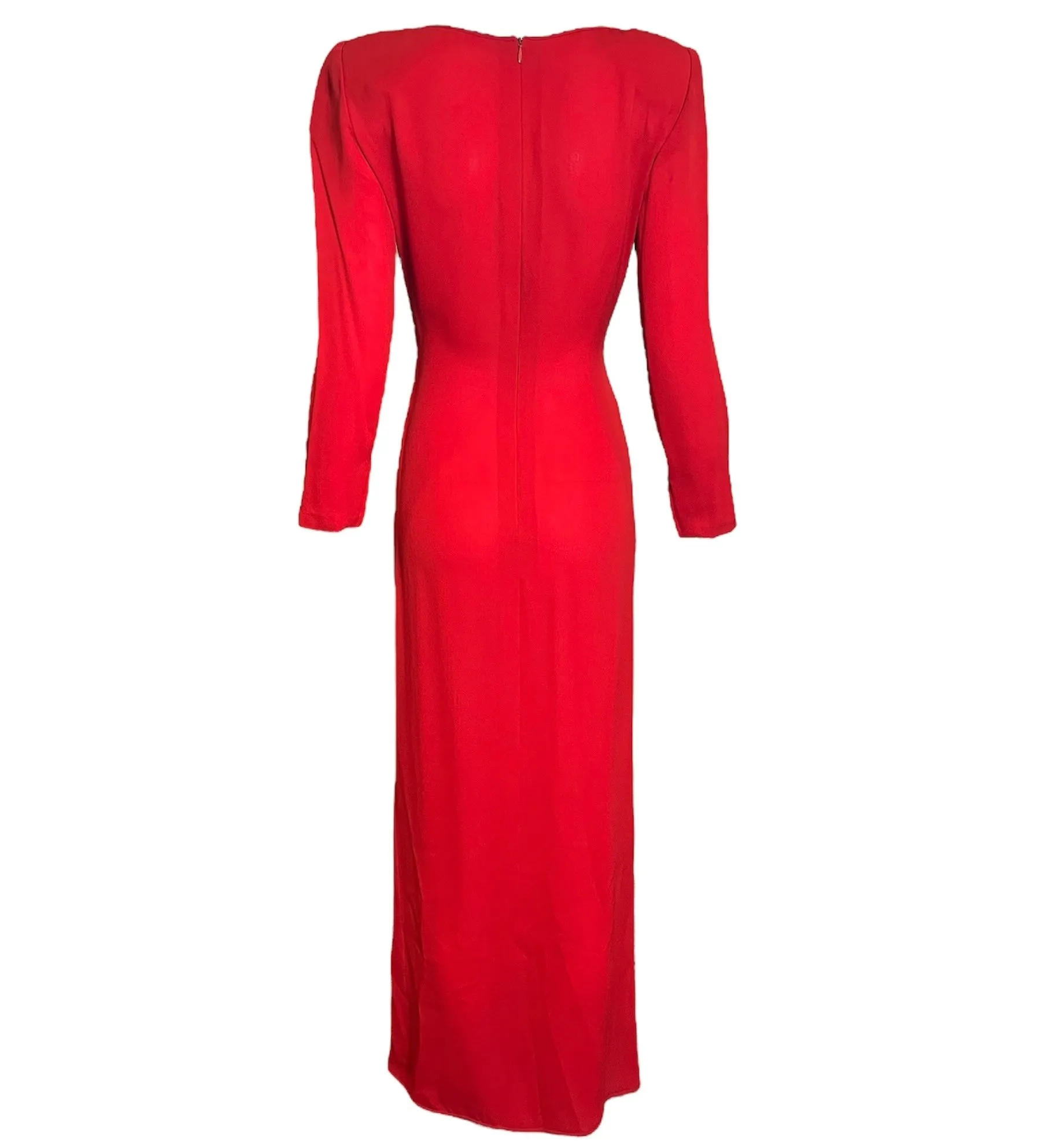 Galanos 80s Red Silk Ruched Front Gown