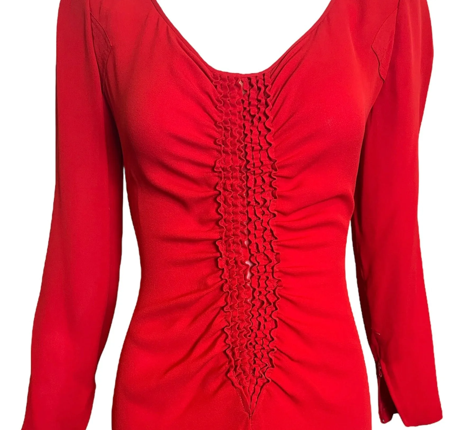 Galanos 80s Red Silk Ruched Front Gown