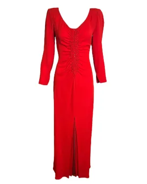Galanos 80s Red Silk Ruched Front Gown