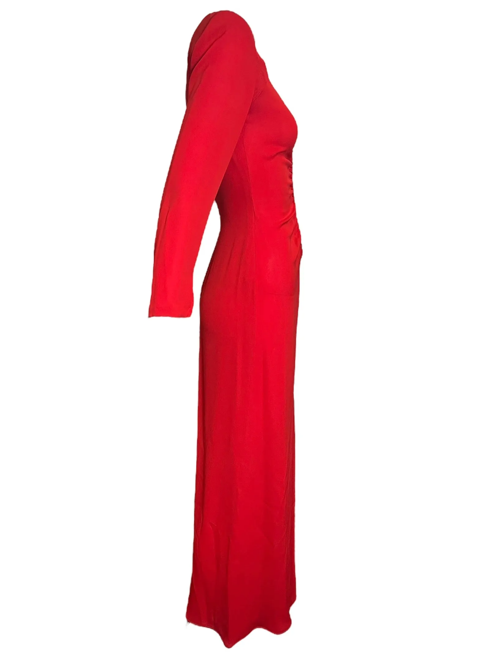 Galanos 80s Red Silk Ruched Front Gown