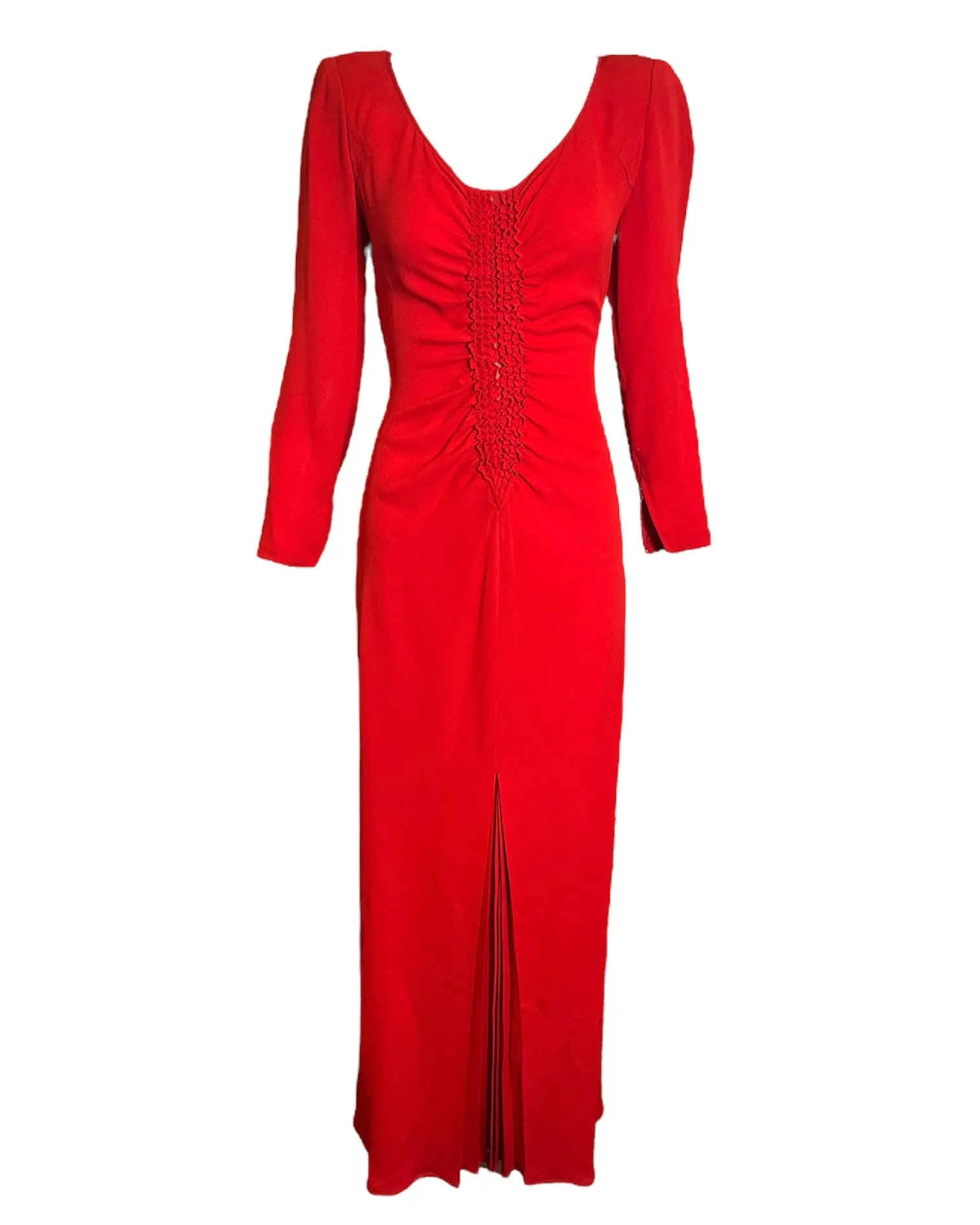 Galanos 80s Red Silk Ruched Front Gown
