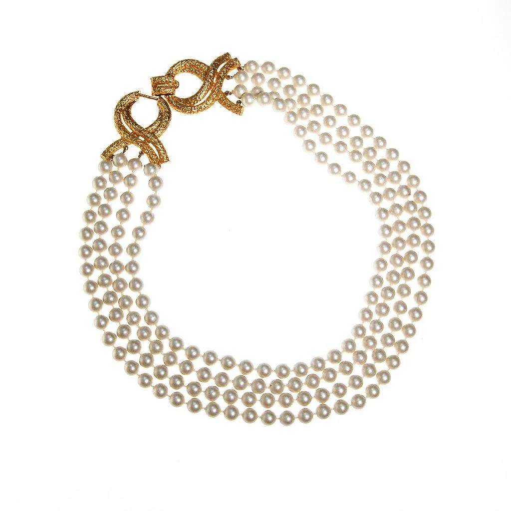 Geno Multi Strand Pearl Necklace with Gold Decorative Clasp