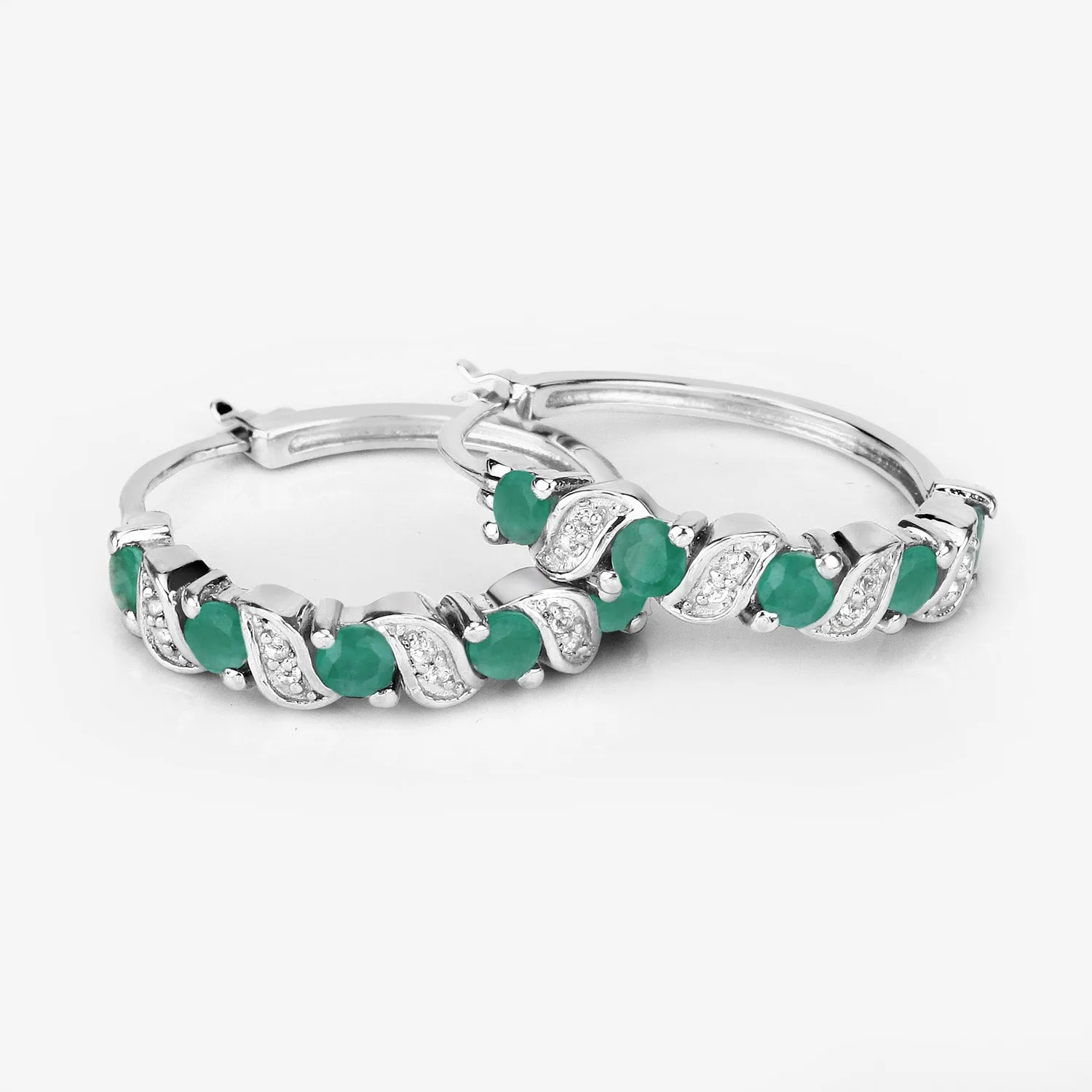Genuine Green Emerald Hoop Earrings