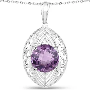 Genuine Purple Amethyst Solitaire Pendant Necklace