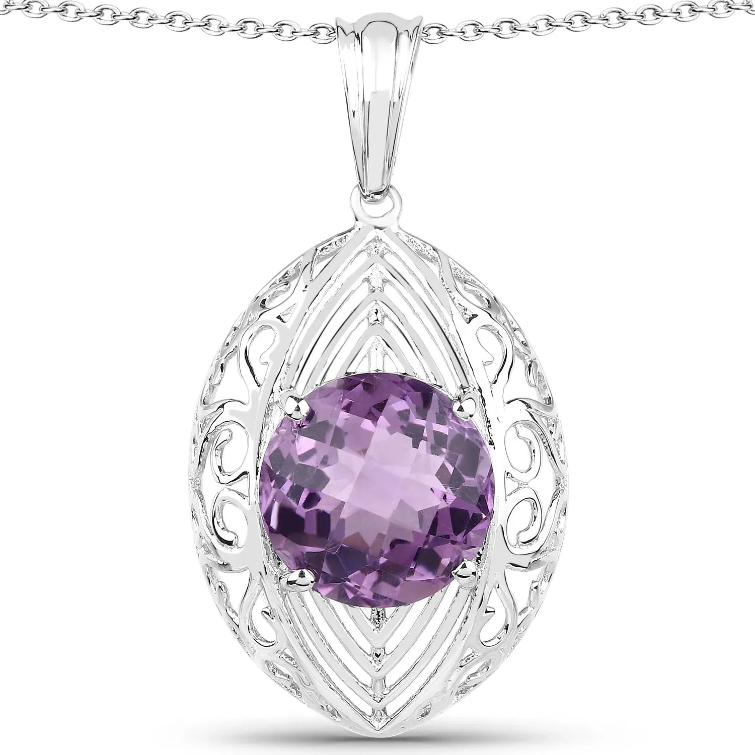Genuine Purple Amethyst Solitaire Pendant Necklace