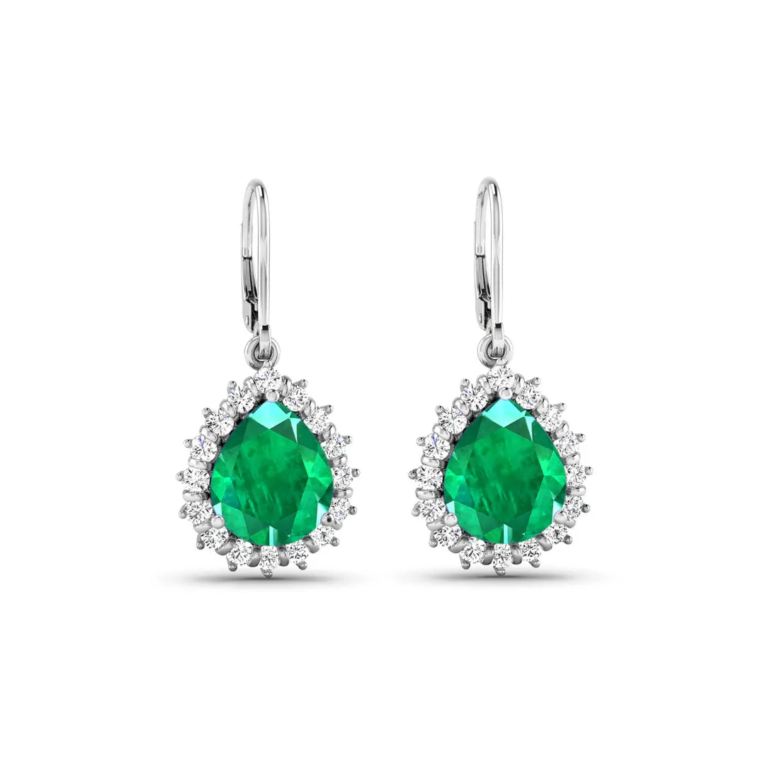 Genuine Zambian Emerald Diamond Dangle Earrings