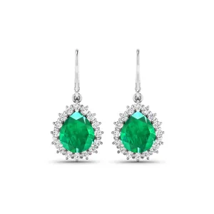 Genuine Zambian Emerald Diamond Dangle Earrings