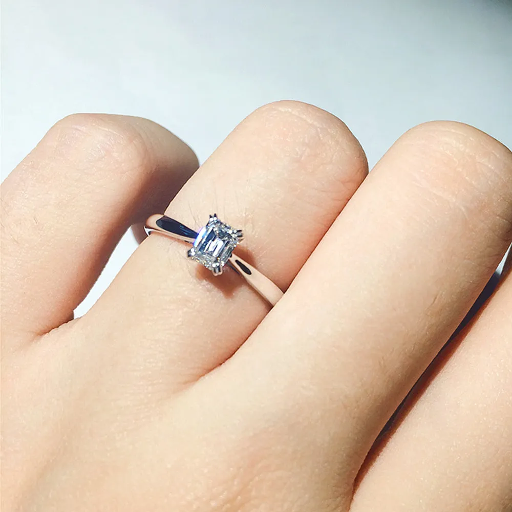 GIA Emerald Diamond Solitaire Engagement Ring