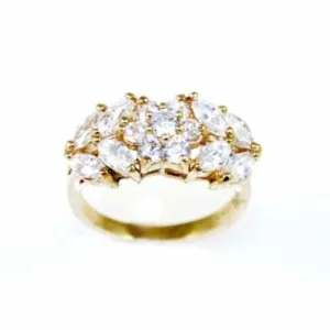Gold Electroplate Cubic Zirconium Ladies Cocktail Ring Size 8