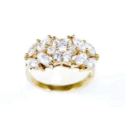 Gold Electroplate Cubic Zirconium Ladies Cocktail Ring Size 8