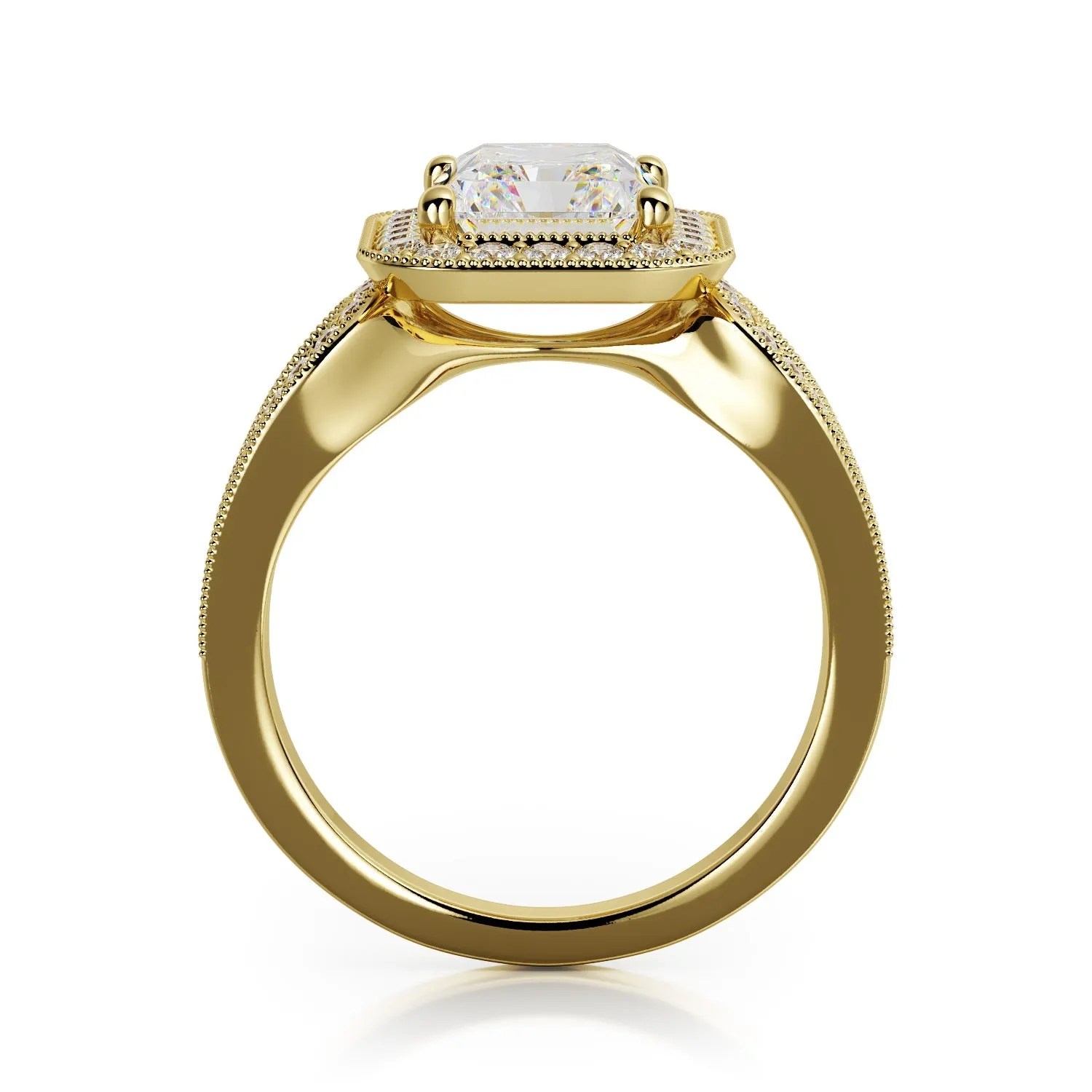 Golden Light split shank Natural Radiant  Diamond Engagement Ring