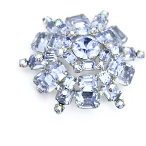 Gorgeous Vintage Signed Weiss Layered Statement Brooch Blue Aurora  2 1/2" 1950s