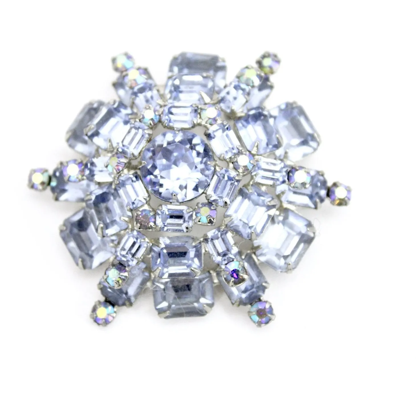 Gorgeous Vintage Signed Weiss Layered Statement Brooch Blue Aurora  2 1/2" 1950s