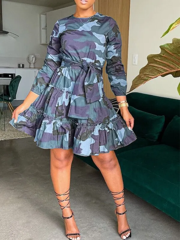 Gorgeousladie Camo Tied Ruffle Dress