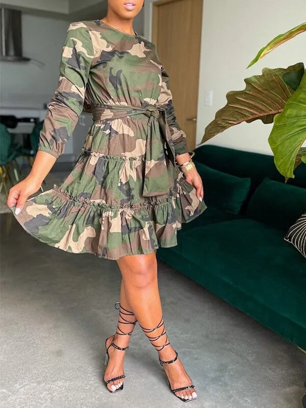 Gorgeousladie Camo Tied Ruffle Dress