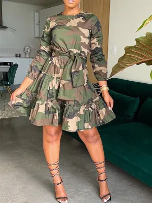 Gorgeousladie Camo Tied Ruffle Dress