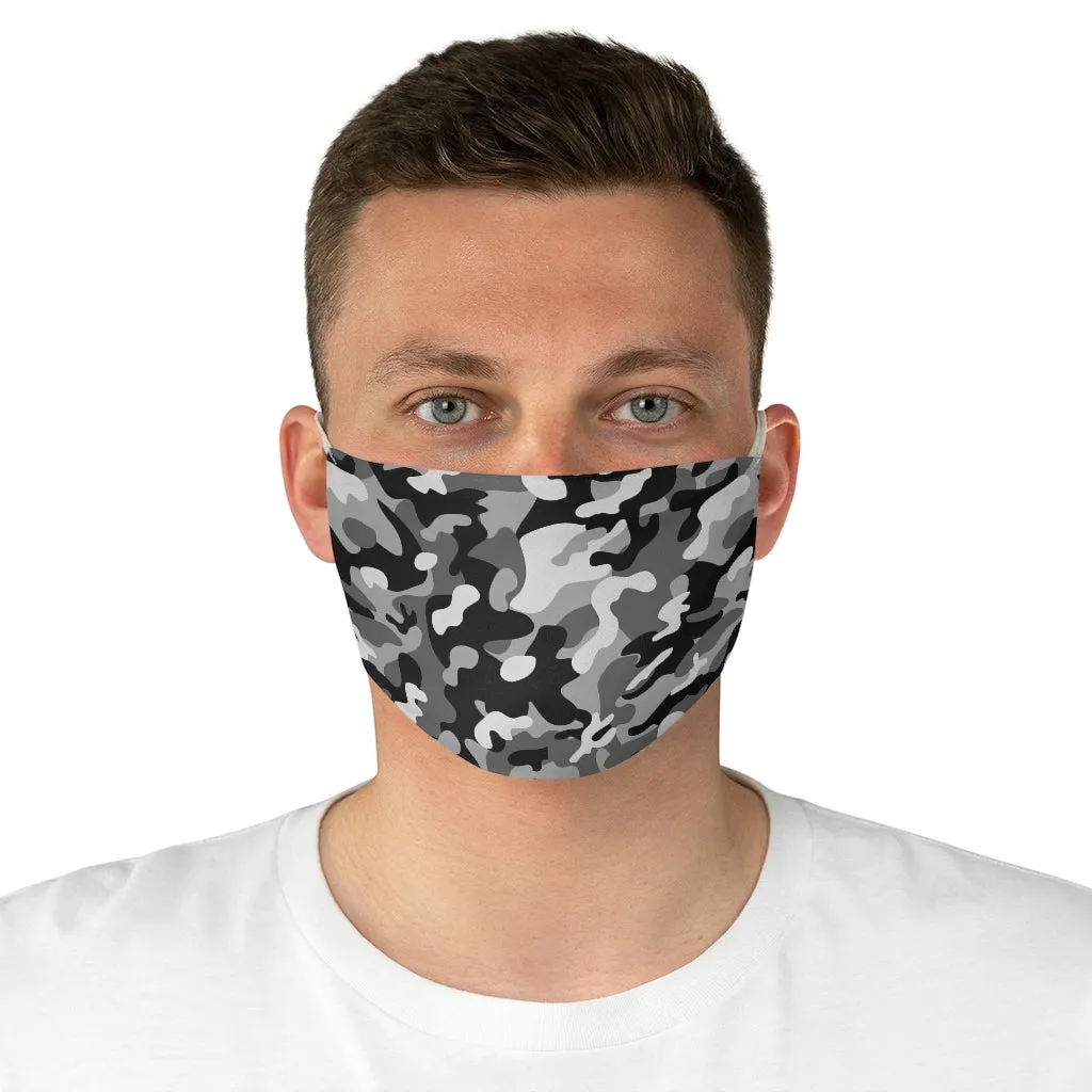 Gray, Black and White Camo Printed Cloth Fabric Face Mask Snow Camouflage Army Military