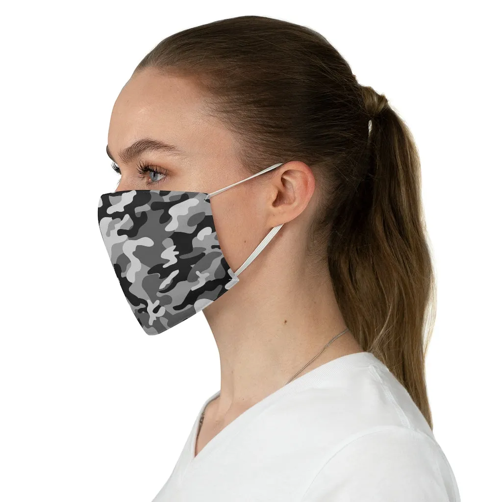 Gray, Black and White Camo Printed Cloth Fabric Face Mask Snow Camouflage Army Military