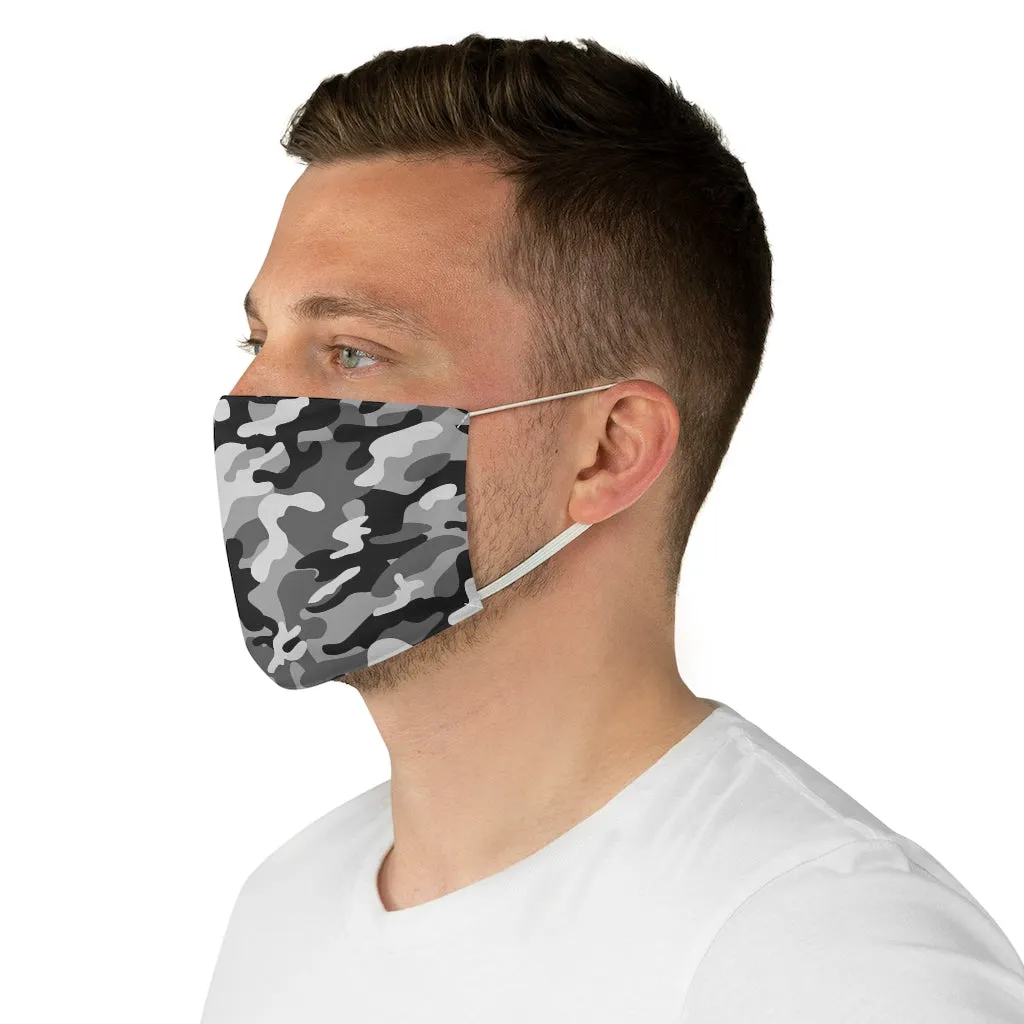 Gray, Black and White Camo Printed Cloth Fabric Face Mask Snow Camouflage Army Military
