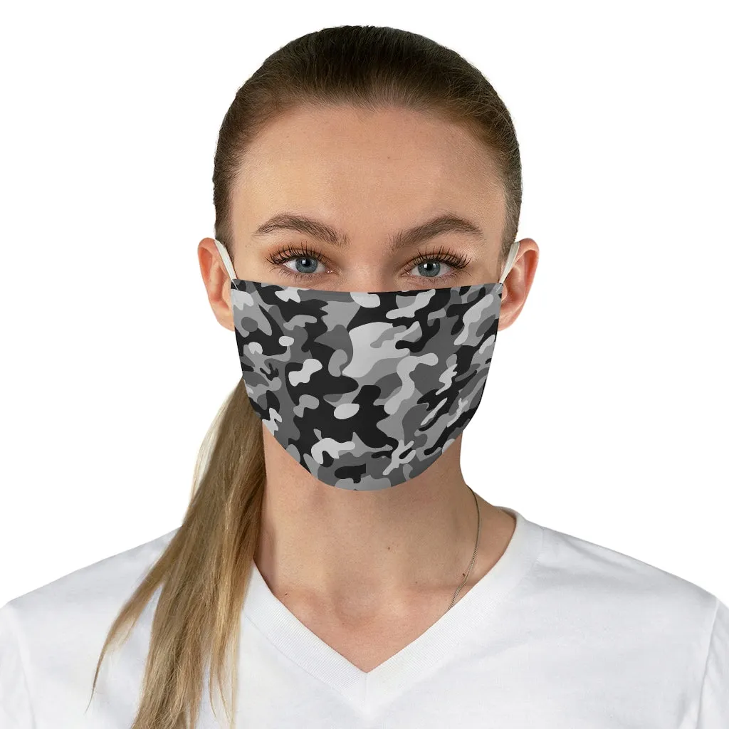 Gray, Black and White Camo Printed Cloth Fabric Face Mask Snow Camouflage Army Military