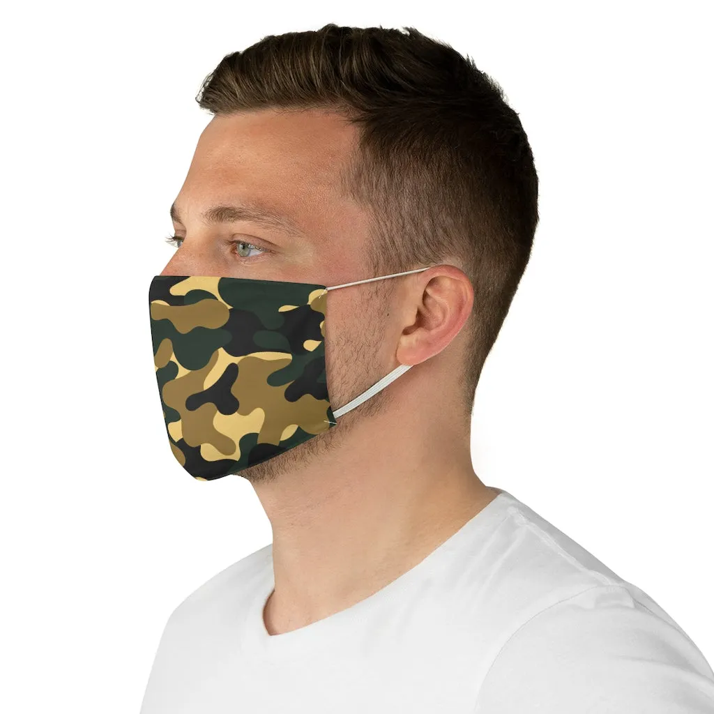 Green and Brown Camo Printed Cloth Fabric Face Mask Colorful Green, Yellow, Brown and Black Camouflage