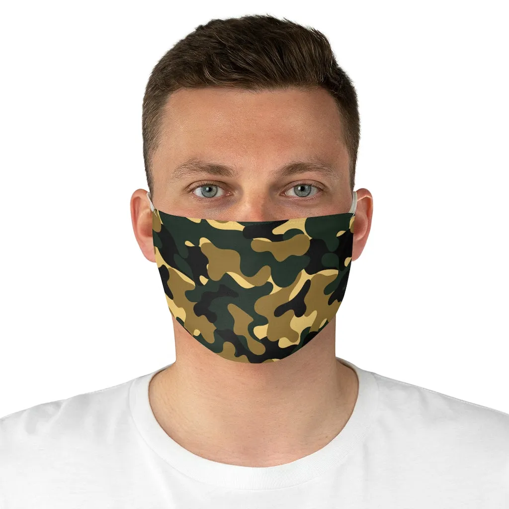 Green and Brown Camo Printed Cloth Fabric Face Mask Colorful Green, Yellow, Brown and Black Camouflage
