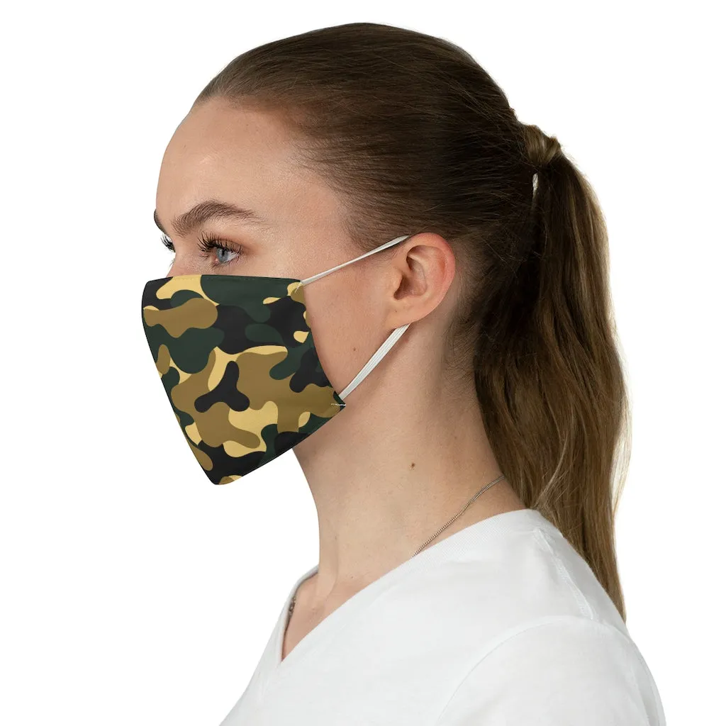 Green and Brown Camo Printed Cloth Fabric Face Mask Colorful Green, Yellow, Brown and Black Camouflage