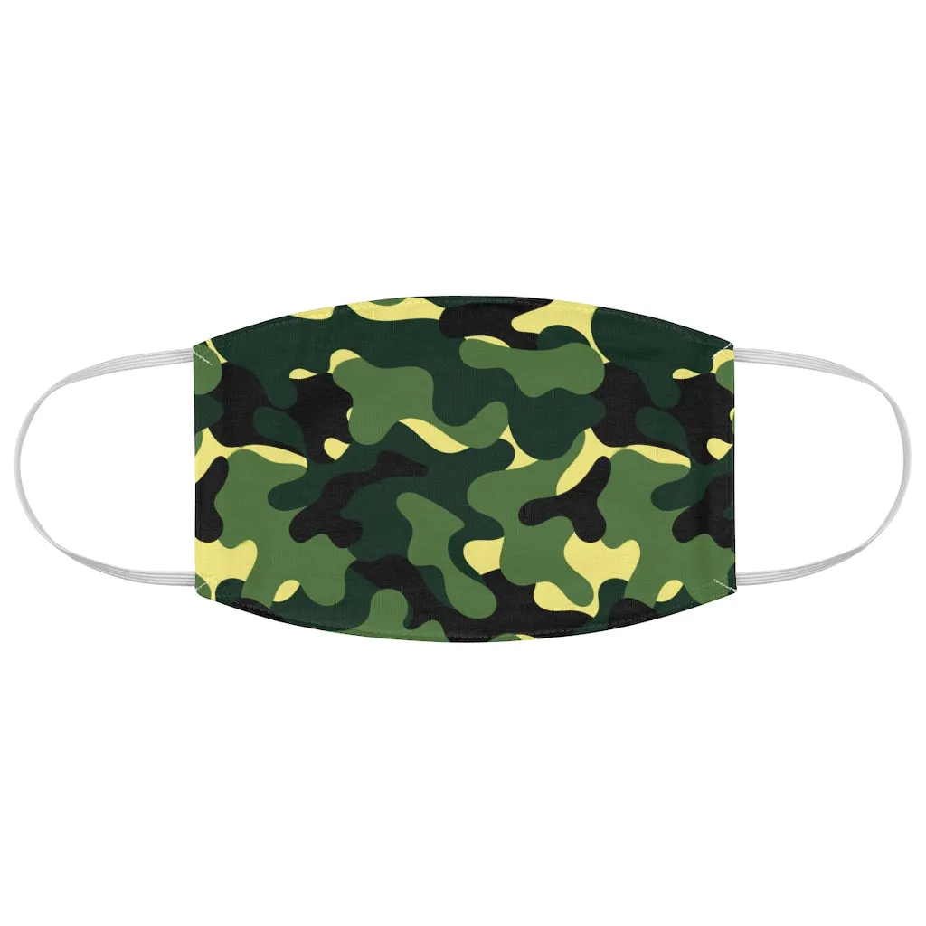 Green Camo Printed Cloth Fabric Face Mask Colorful Green, Yellow and Black Camouflage
