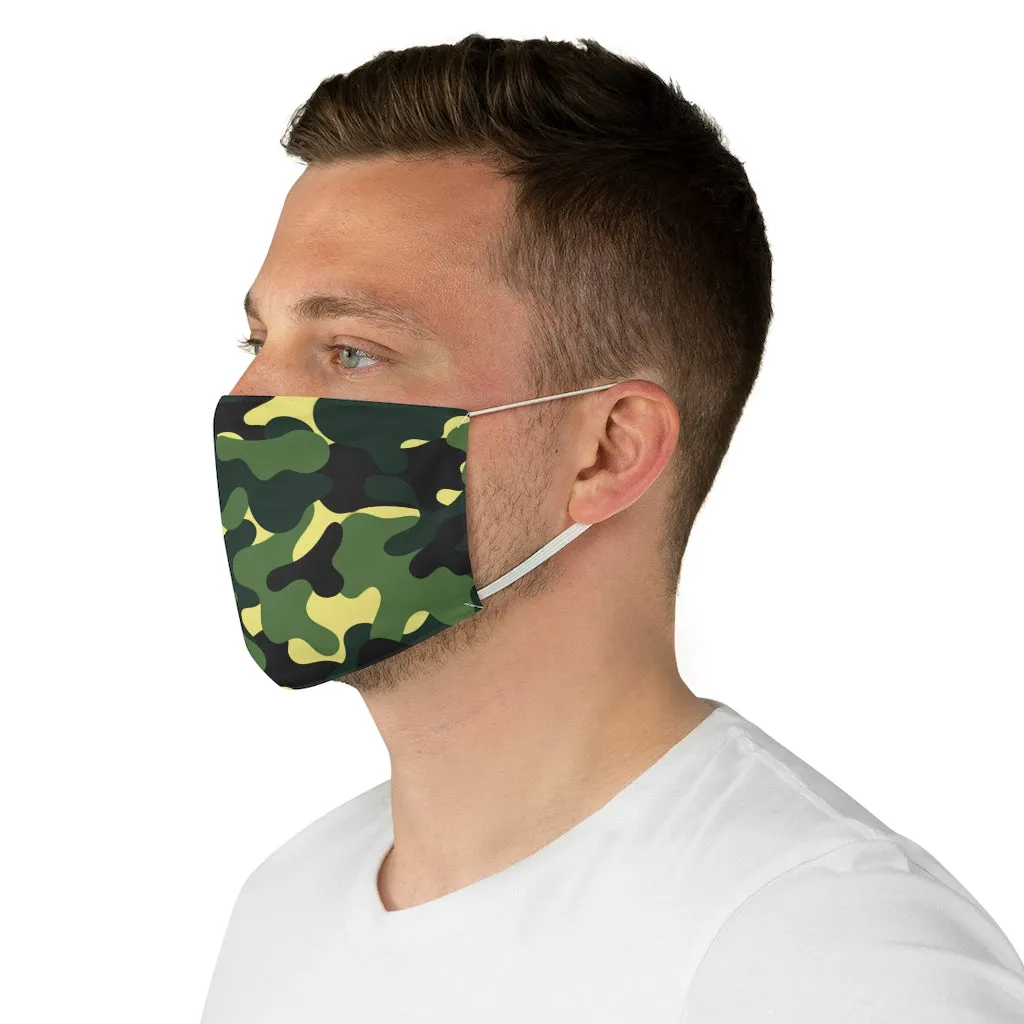 Green Camo Printed Cloth Fabric Face Mask Colorful Green, Yellow and Black Camouflage